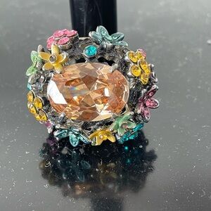 Multicolor Floral Gemstone Metal Statement Ring